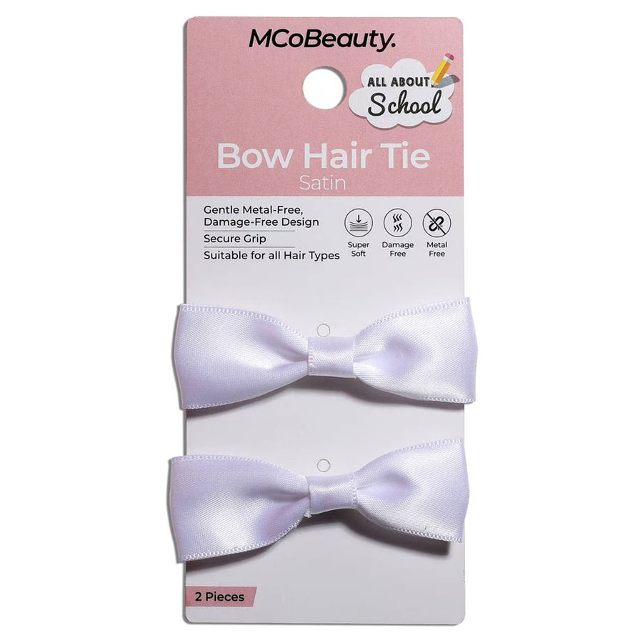 MCoBeauty All About School Bow Hair Tie Satin White 2pc