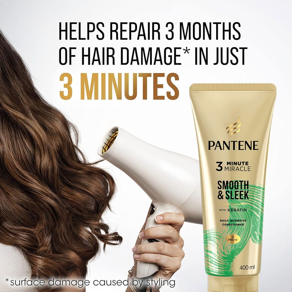 Pantene Conditioner 3 Minute Miracle Smooth & Sleek With Keratin Daily Intense 400ml Sale