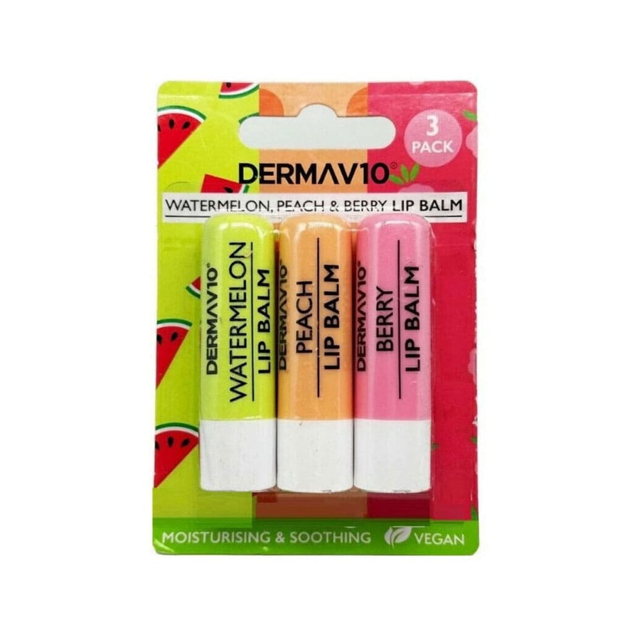 Derma V10 Watermelon Peach & Berry Lip Balm 3pk