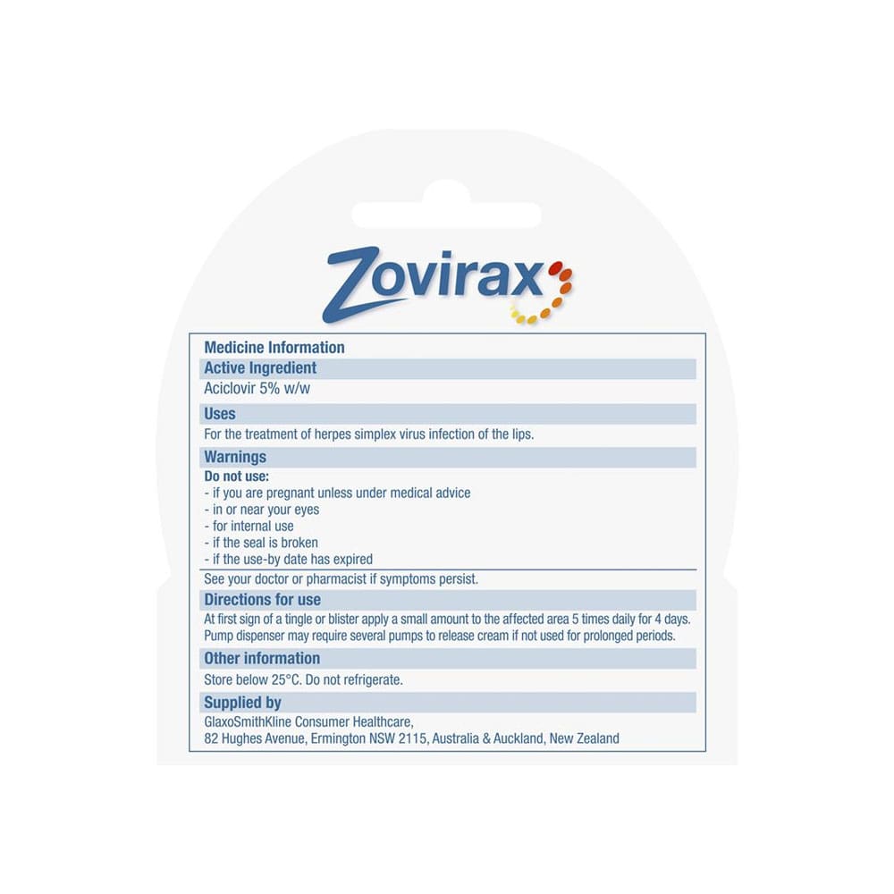 Zovirax Cream Antiviral Cold Sore Treatment 2g