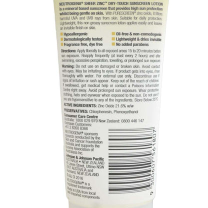 Neutrogena Sheer Zinc Dry Touch Sunscreen Lotion SPF50 88ml